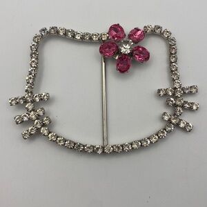 Little Lily Vtg Hello Kitty Rhinestone Belt Buckle Pink Flower Clear Crystal Y2K
